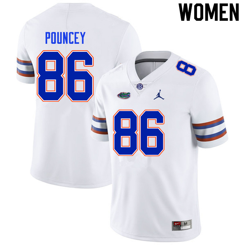 Women #86 Jordan Pouncey Florida Gators College Football Jerseys Sale-White - Click Image to Close